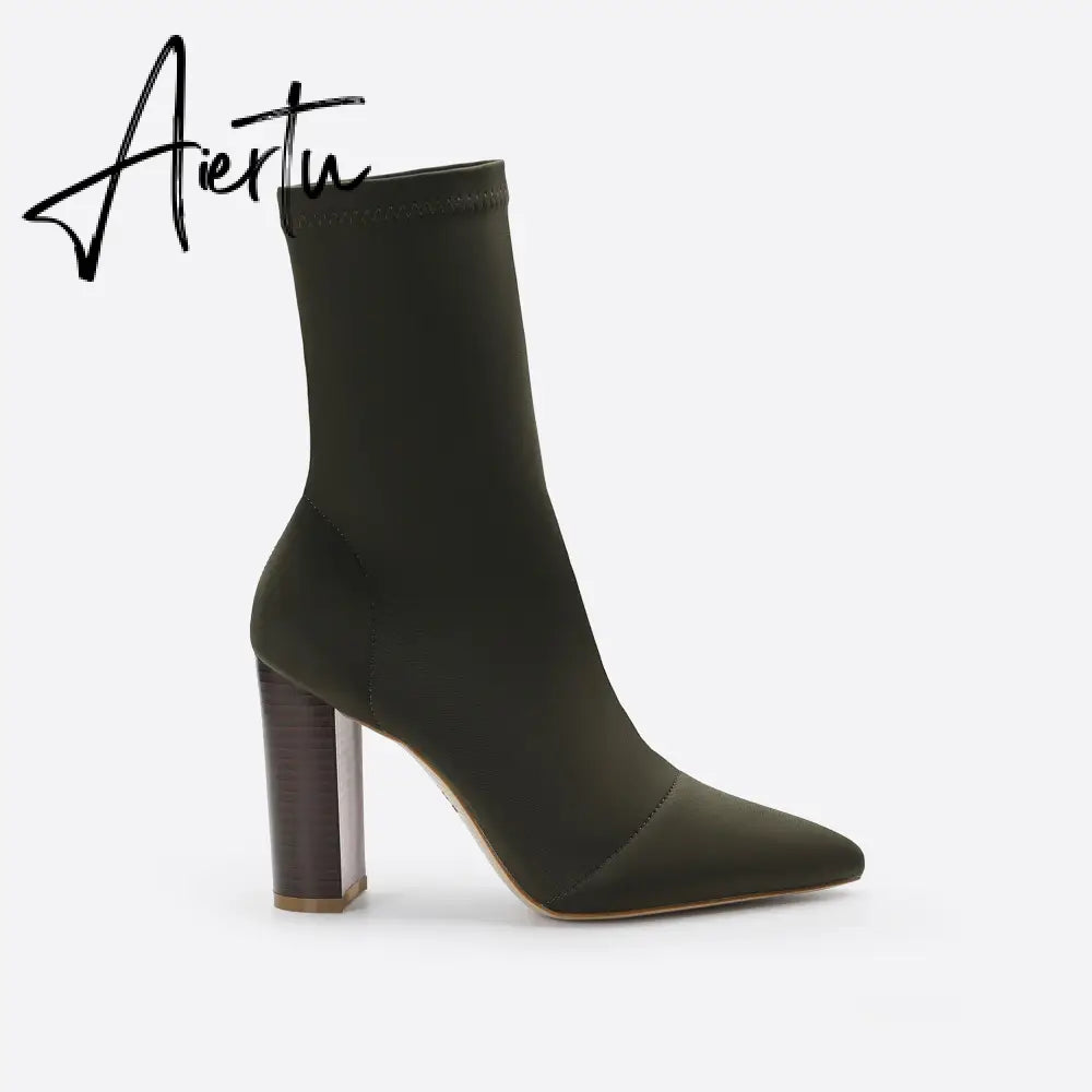 Women Minimalist Thick Heel Pointed Toe Boots mysite