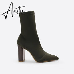 Women Minimalist Thick Heel Pointed Toe Boots mysite
