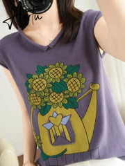 Women New Casual Korean Y2k Tops Fall Fashion Sunflower Printed Round Neck Long Sleeve Pullover Female Sweatshirt T-shirt Aiertu