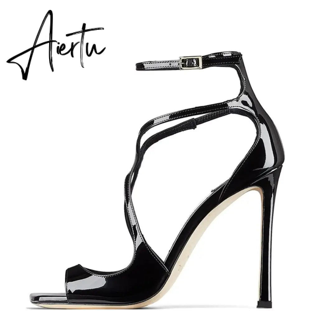 Women Open Toe Stilettos Shoes On Buckle Summer High Heel Sexy Cross Sandals Strappy Sandals Ankle Strap Gladiator Dress Shoes Aiertu