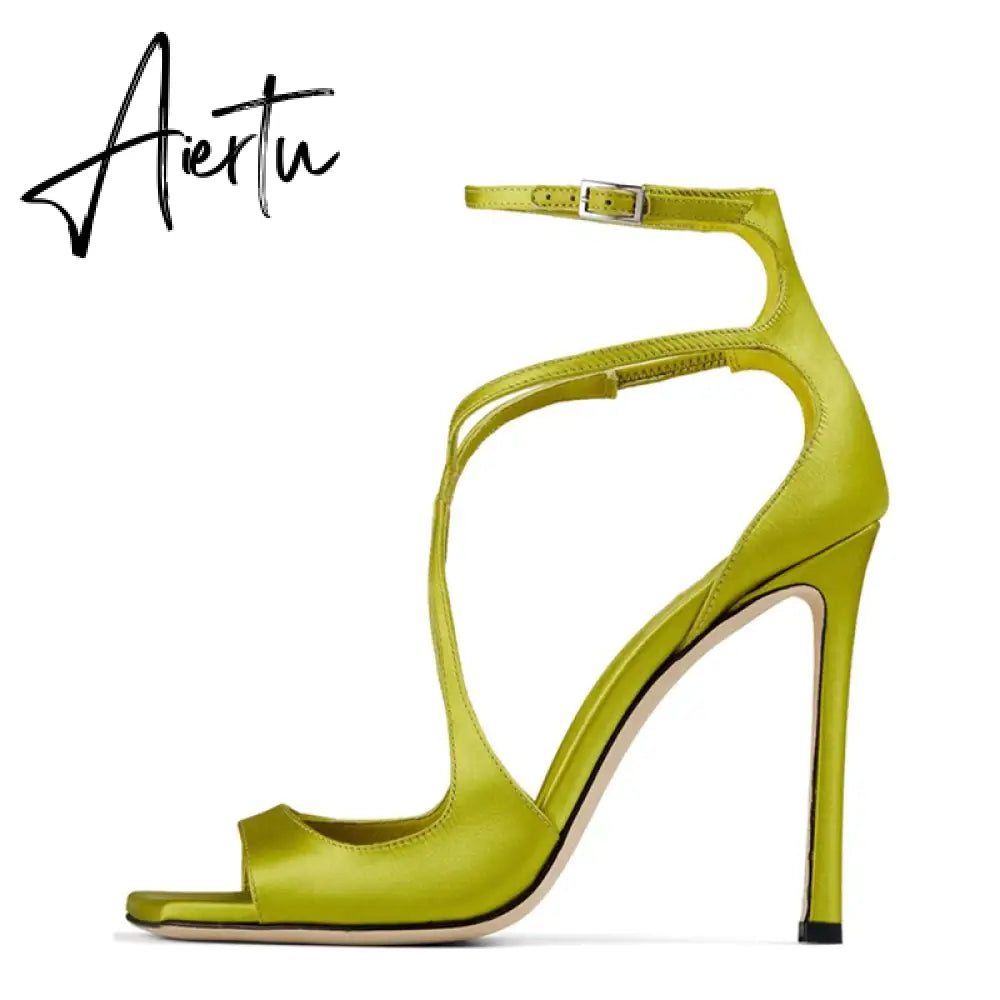 Women Open Toe Stilettos Shoes On Buckle Summer High Heel Sexy Cross Sandals Strappy Sandals Ankle Strap Gladiator Dress Shoes Aiertu
