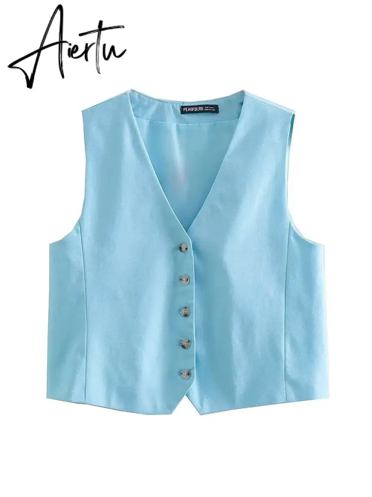 Women Pants 2 Pieces Sets Fashion Linen Vest Tops+Straight Pants Office Suit Vintage Woman Two Pieces Outfit Aiertu