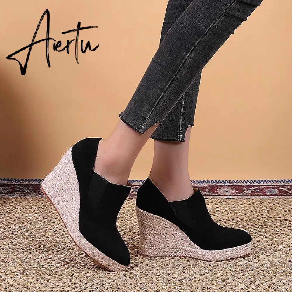 Women Pointed Toe Slope Heeled Twine Sole mysite