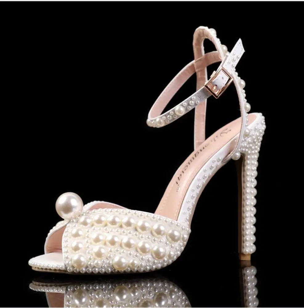Women Sandals Fashion High Quality Wedding Shoes Women New Pearls Studs Luxury Peep Toe High Heels Buckle Woman Sandal 43 Aiertu