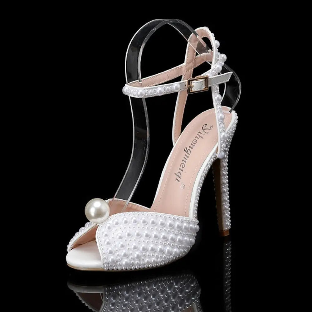 Women Sandals Fashion High Quality Wedding Shoes Women New Pearls Studs Luxury Peep Toe High Heels Buckle Woman Sandal 43 Aiertu