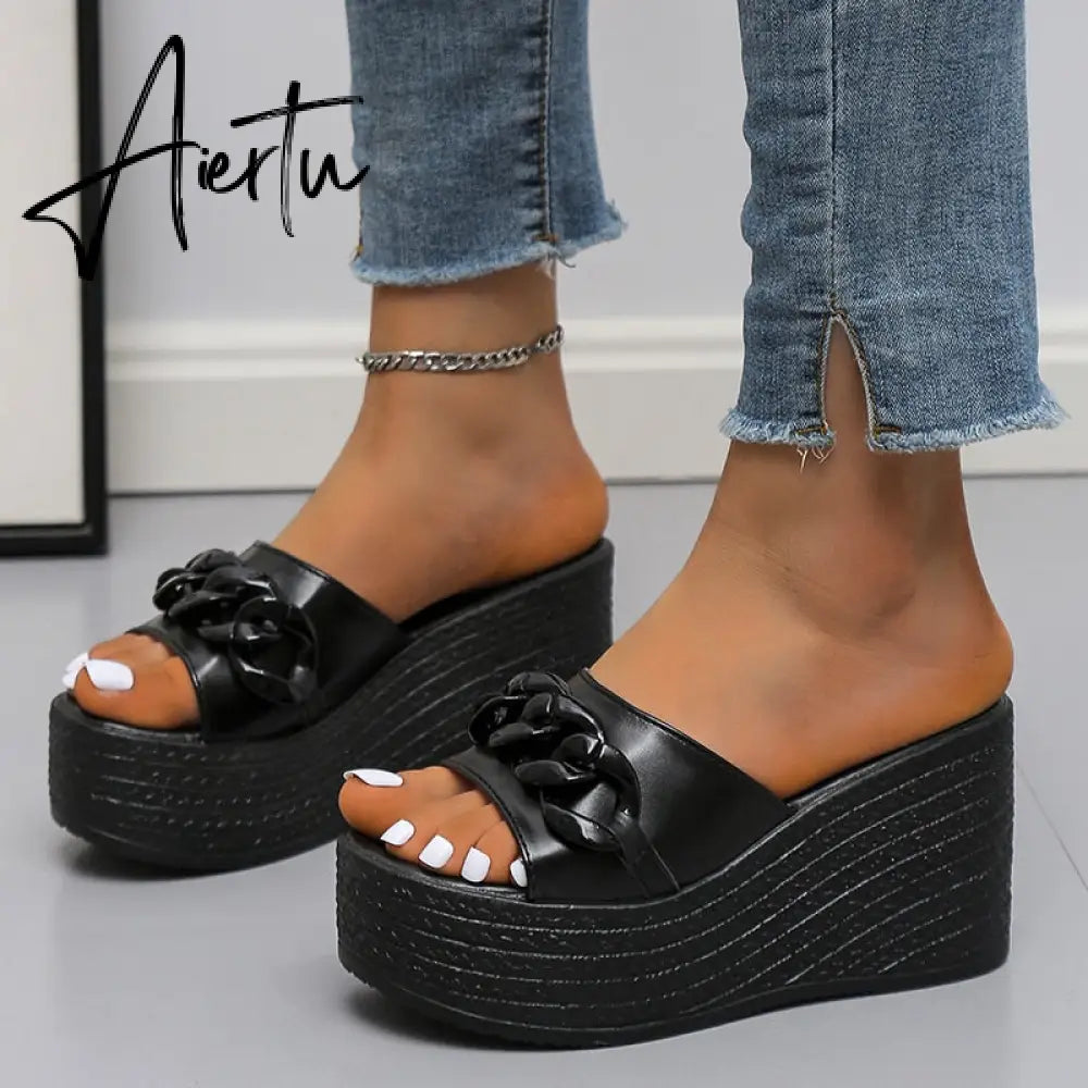 Women Sandals Platform Sandals Shoes Women Summer Sandals Slipper Indoor Outdoor Beach Shoes Female Bow Bling Slippers Aiertu