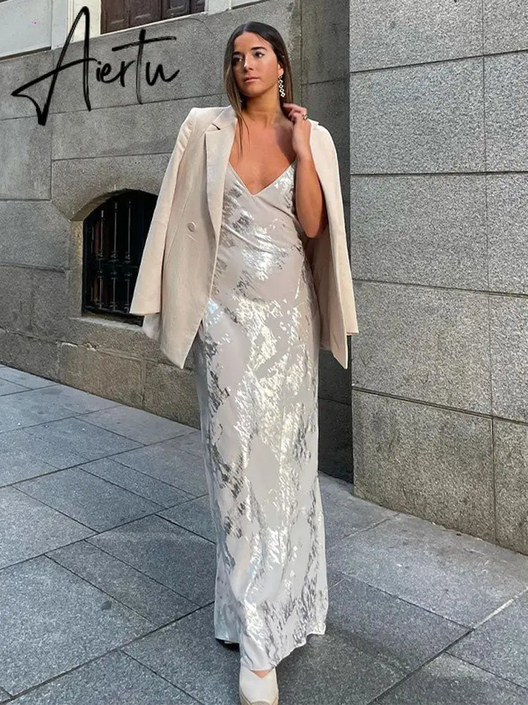 Women Sexy Lace Spaghetti Strap Dress Sleeveless Backless V-neck Maxi Dresses Summer Elegant Female Party Vacation Vestidos Aiertu
