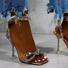 Women Sexy Sandals Ladies High Heels Bow-knot Glitter Summer Woman Shows Buckle Strap Female Fashion Party Wedding Pumps Aiertu