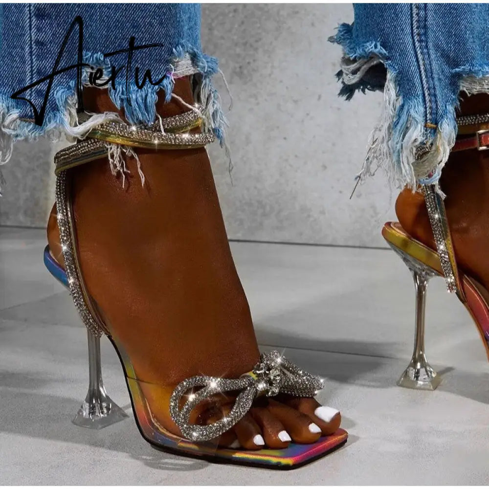 Women Sexy Sandals Ladies High Heels Bow-knot Glitter Summer Woman Shows Buckle Strap Female Fashion Party Wedding Pumps Aiertu