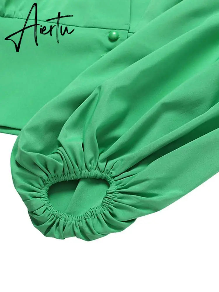Women Shirts  Fashion Lantern Long Sleeve Elegant Blouse Summer Sexy V-neck Tunic Top Casual Party High Street Blusas Aiertu