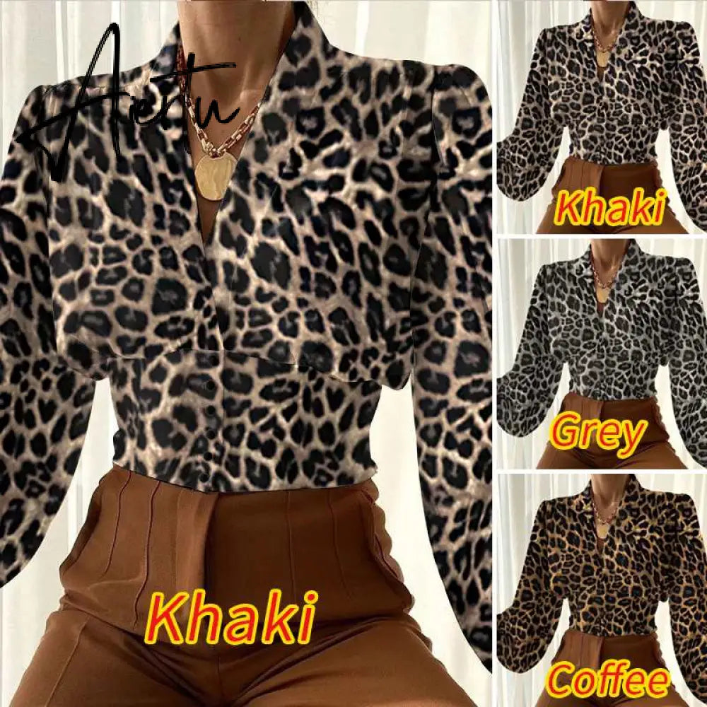Women Shirts  Fashion Lantern Long Sleeve Elegant Blouse Summer Sexy V-neck Tunic Top Casual Party High Street Blusas Aiertu