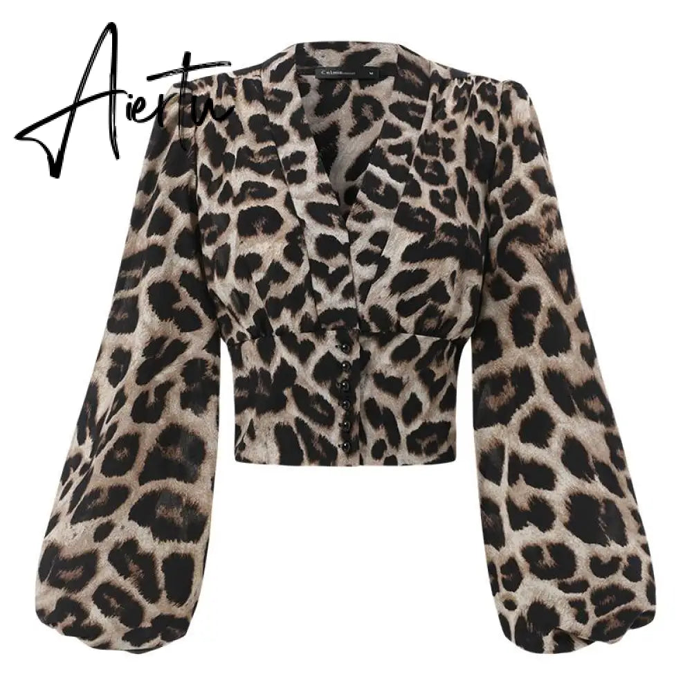 Women Shirts  Fashion Lantern Long Sleeve Elegant Blouse Summer Sexy V-neck Tunic Top Casual Party High Street Blusas Aiertu