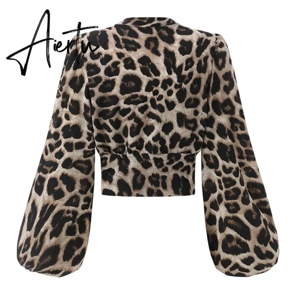 Women Shirts  Fashion Lantern Long Sleeve Elegant Blouse Summer Sexy V-neck Tunic Top Casual Party High Street Blusas Aiertu
