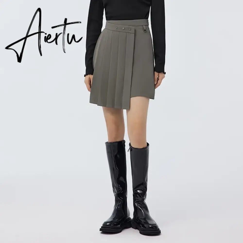 Women Skirt Spring New Playful Asymmetrical Pleated Skirt Solid Color Sweet Cool A-line Skirt for Women Aiertu