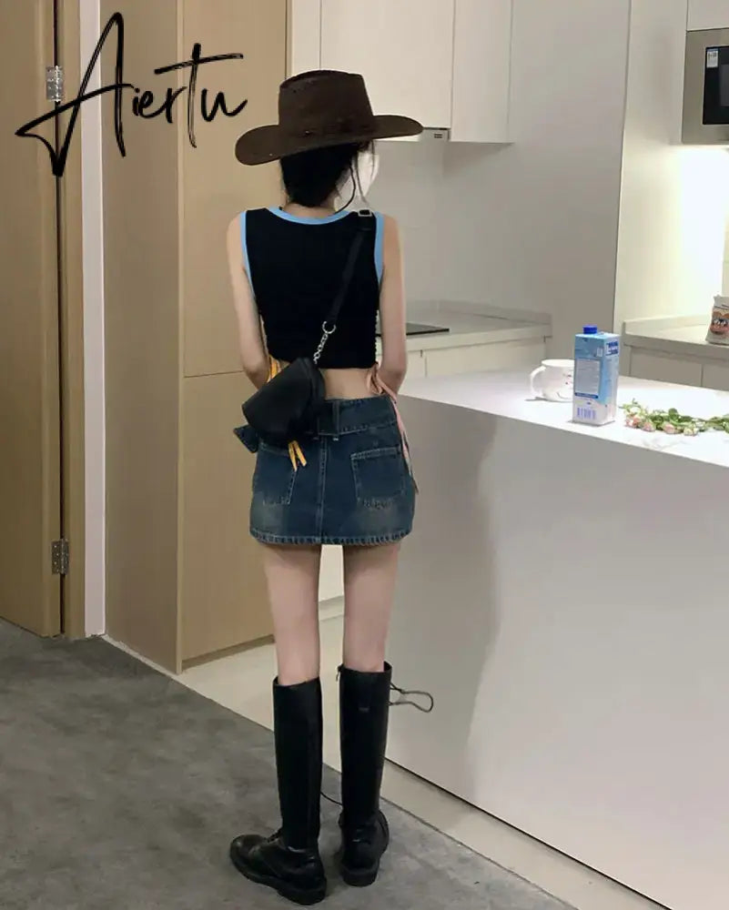 Women Slim Bodycon Denim MINI Shorts Skirt Aiertu