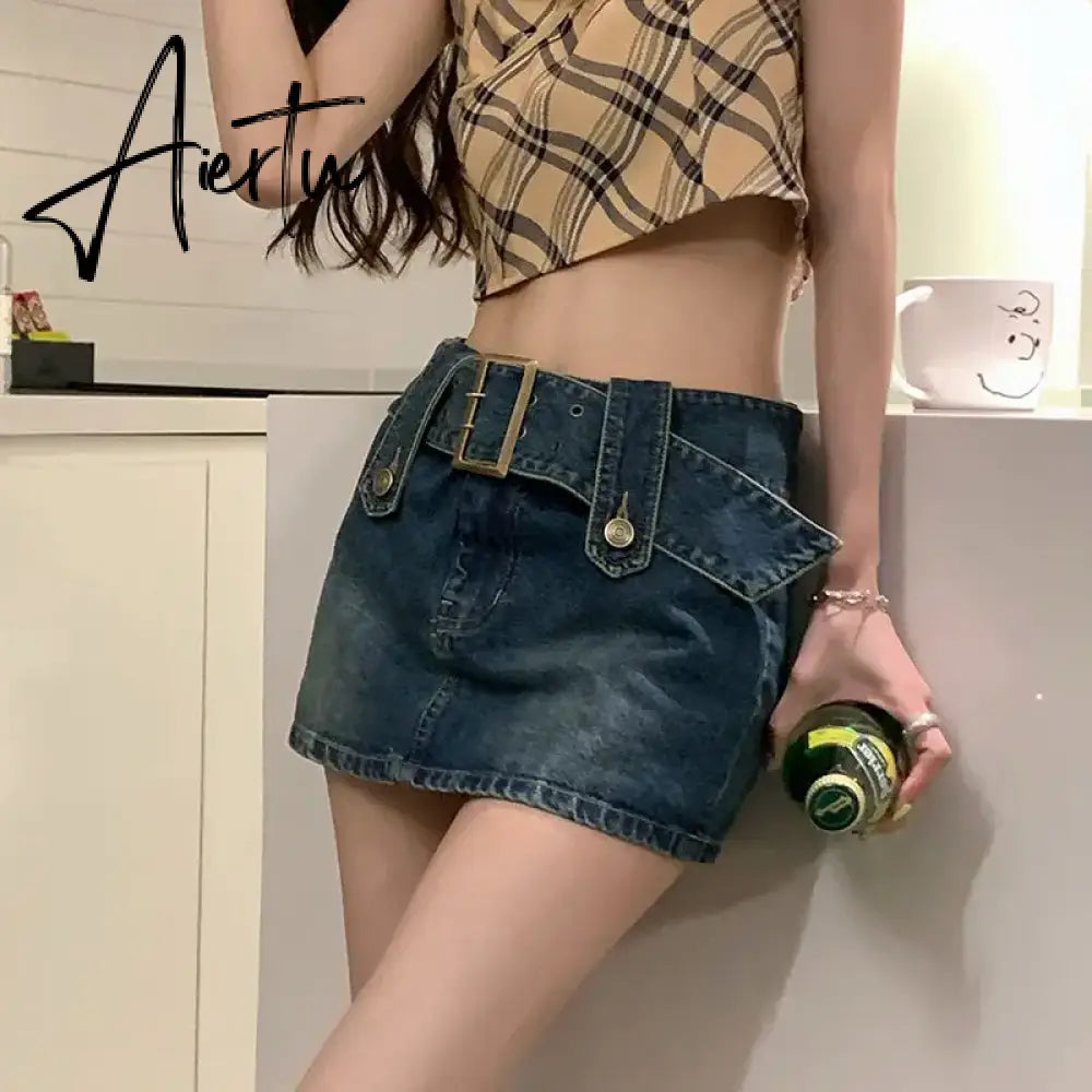 Women Slim Bodycon Denim MINI Shorts Skirt Aiertu