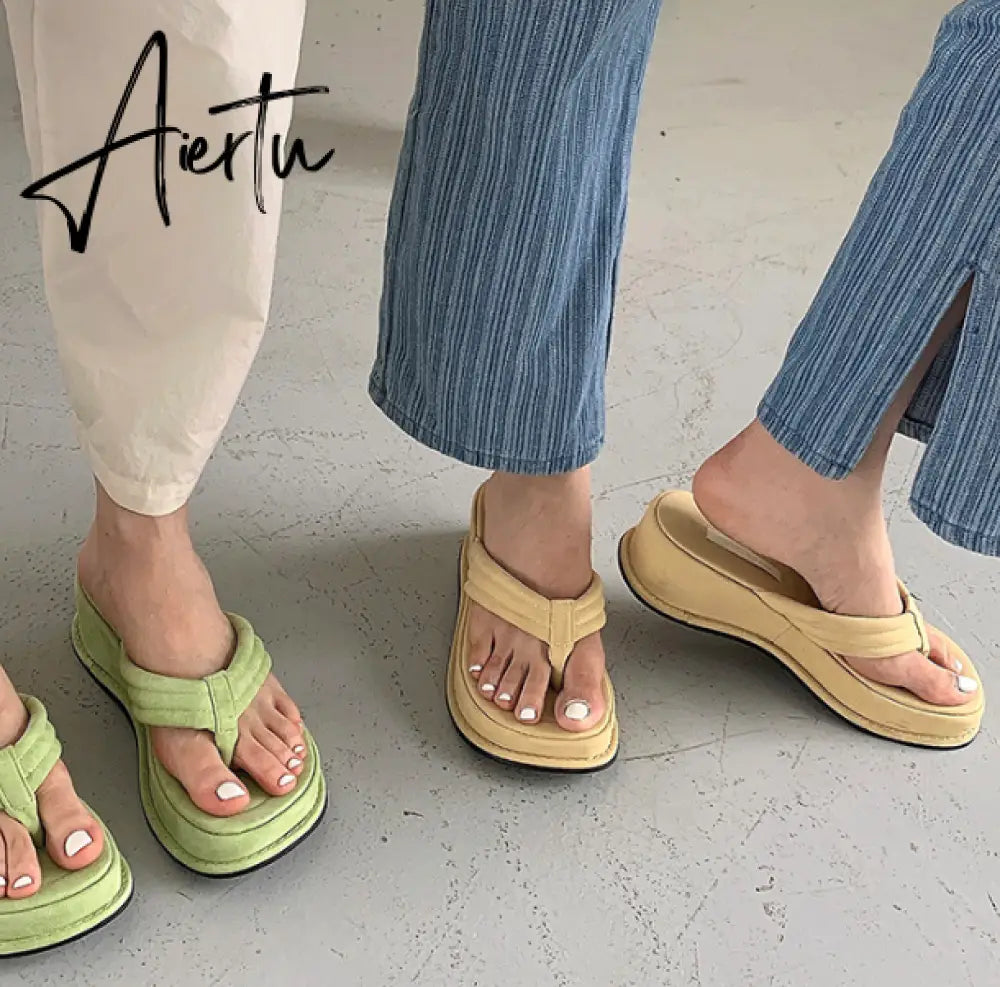 Women Slippers New Clip Toe Sandals Women Shoes Wedge Platform Slippers Fashion Dress High Heels Female Flip Flops Casual Aiertu