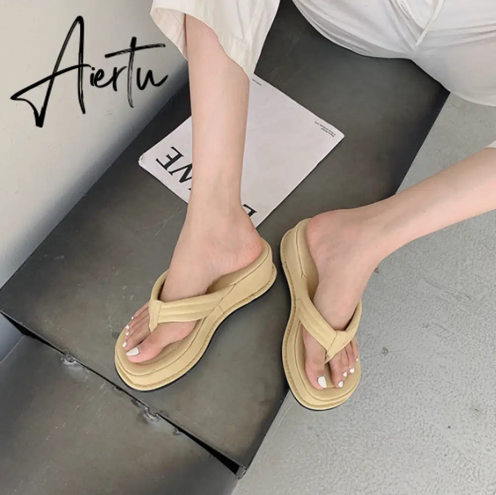 Women Slippers New Clip Toe Sandals Women Shoes Wedge Platform Slippers Fashion Dress High Heels Female Flip Flops Casual Aiertu