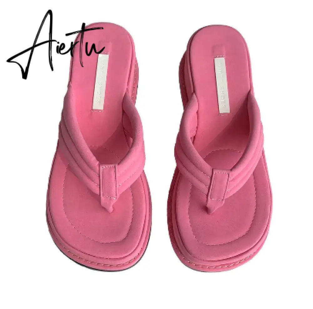 Women Slippers New Clip Toe Sandals Women Shoes Wedge Platform Slippers Fashion Dress High Heels Female Flip Flops Casual Aiertu