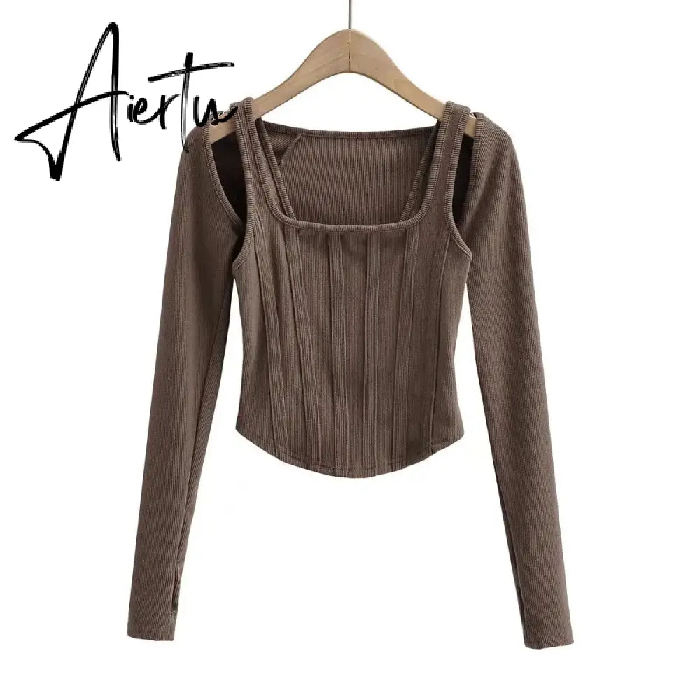 Women Striped Stitching Slim T-shirt Female 2 In 1 Shrug Set Co-ord Crop Shrug And Corset Tank Tops Set Y2k Streetwear New Aiertu