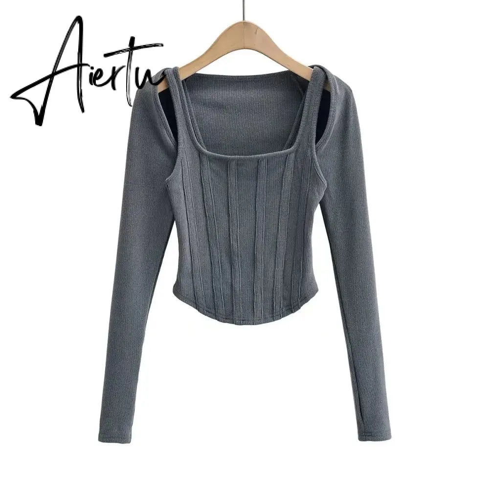 Women Striped Stitching Slim T-shirt Female 2 In 1 Shrug Set Co-ord Crop Shrug And Corset Tank Tops Set Y2k Streetwear New Aiertu