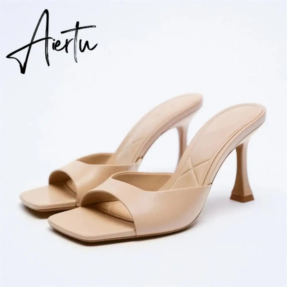 Women Summer Heeled Slippers with Chain  Sexy Rhinestones Slingback Sandals Female Fashion Beach Shoes Aiertu