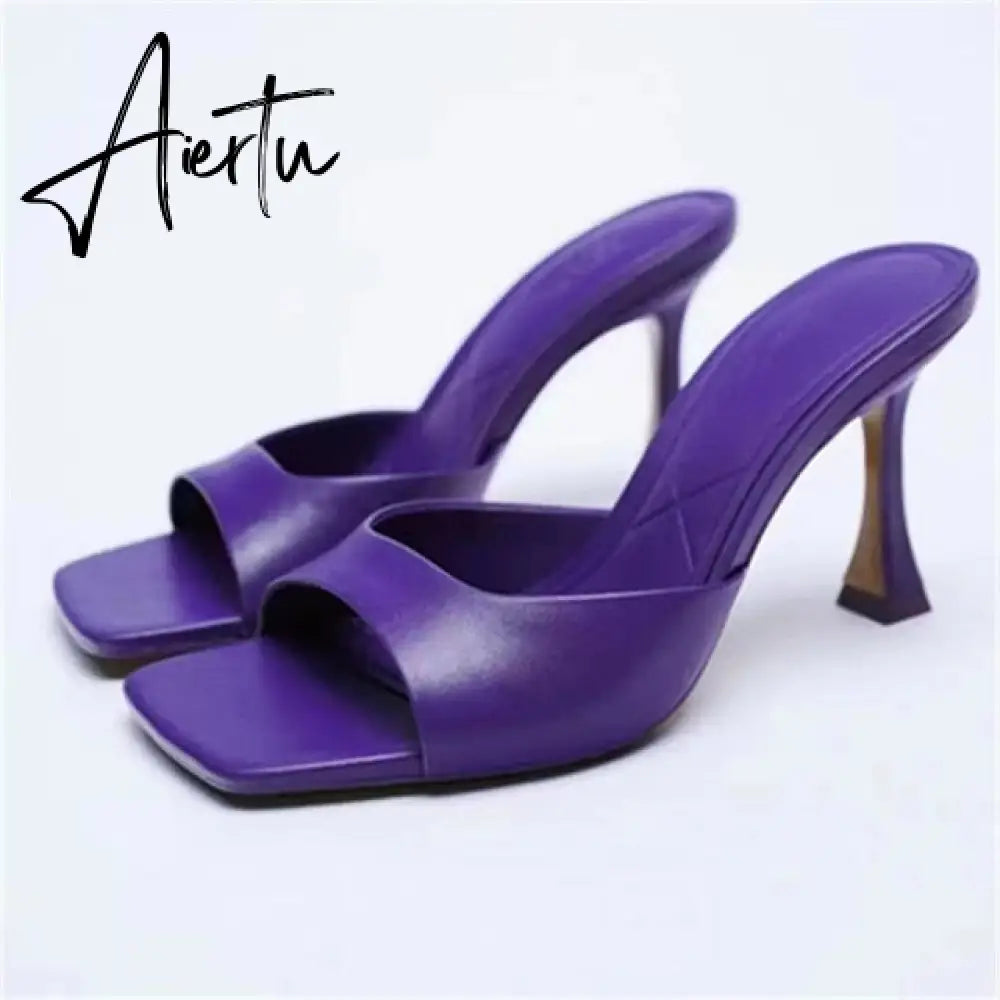 Women Summer Heeled Slippers with Chain  Sexy Rhinestones Slingback Sandals Female Fashion Beach Shoes Aiertu