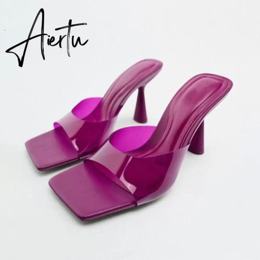 Women Summer Heeled Slippers with Chain  Sexy Rhinestones Slingback Sandals Female Fashion Beach Shoes Aiertu