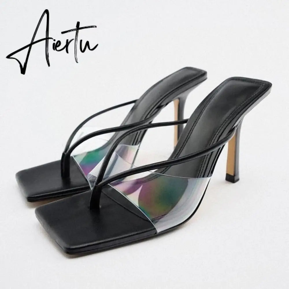 Women Summer Heeled Slippers with Chain  Sexy Rhinestones Slingback Sandals Female Fashion Beach Shoes Aiertu