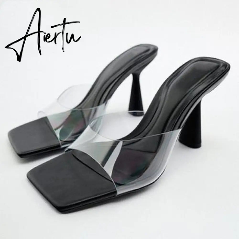Women Summer Heeled Slippers with Chain  Sexy Rhinestones Slingback Sandals Female Fashion Beach Shoes Aiertu