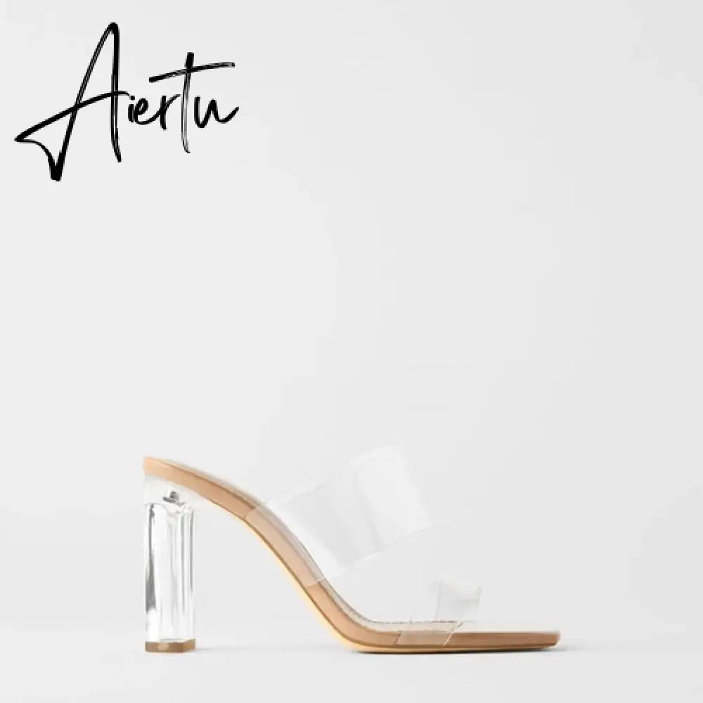Women Summer Heeled Slippers with Chain  Sexy Rhinestones Slingback Sandals Female Fashion Beach Shoes Aiertu
