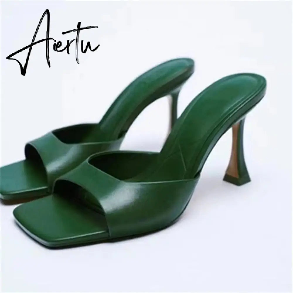 Women Summer Heeled Slippers with Chain  Sexy Rhinestones Slingback Sandals Female Fashion Beach Shoes Aiertu
