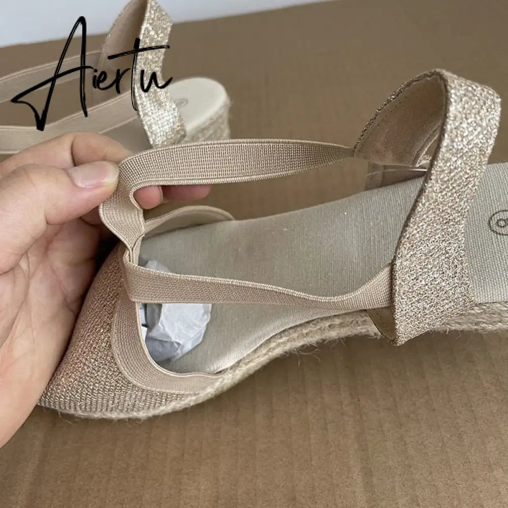 Women Summer Shoes High Heels Back Strap Sandalias De Tacon Slip-on Closed Toe Wedges Trendy Leisure Ladies Sandals Aiertu