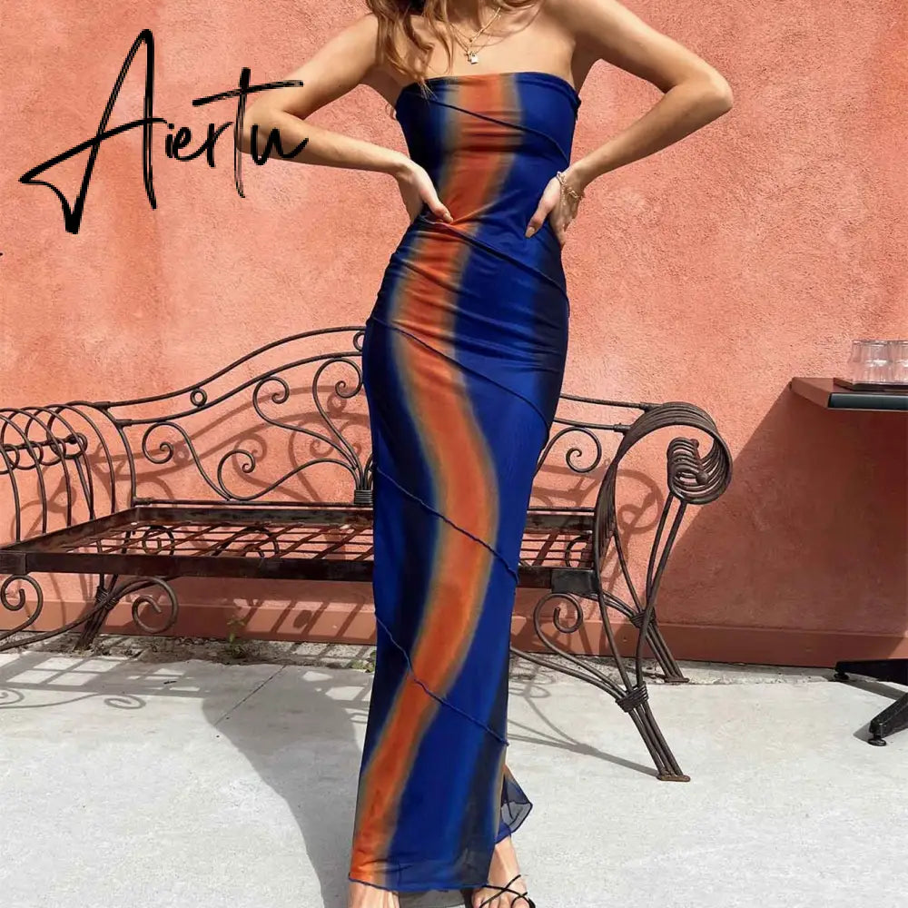 Women Summer Strapless Dress Female Sexy Midi Vestidos Sleeveless Off Shoulder Dress Girls Patchwork Clothes Outfits Aiertu