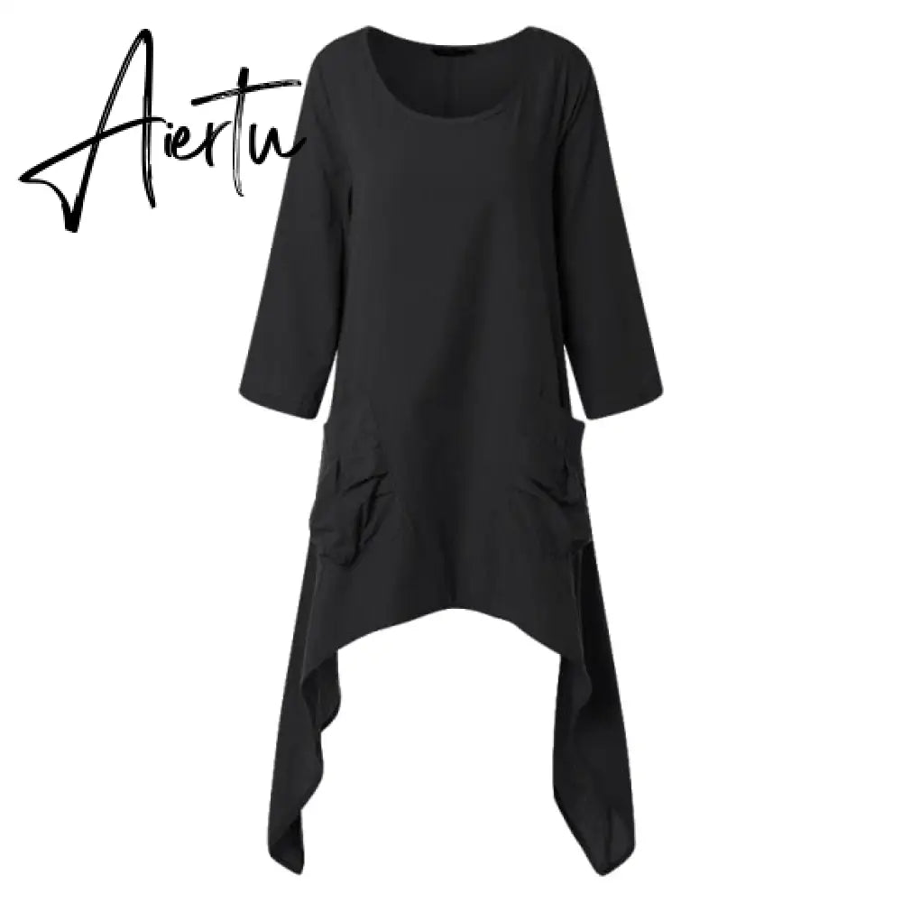 Women Tops and Blouse Summer Half Sleeve Casual Loose Asymmetrical Tunic Shirts Long Blusas Femininas Aiertu