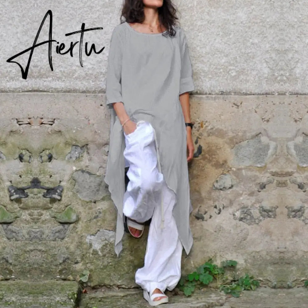 Women Tops and Blouse Summer Half Sleeve Casual Loose Asymmetrical Tunic Shirts Long Blusas Femininas Aiertu