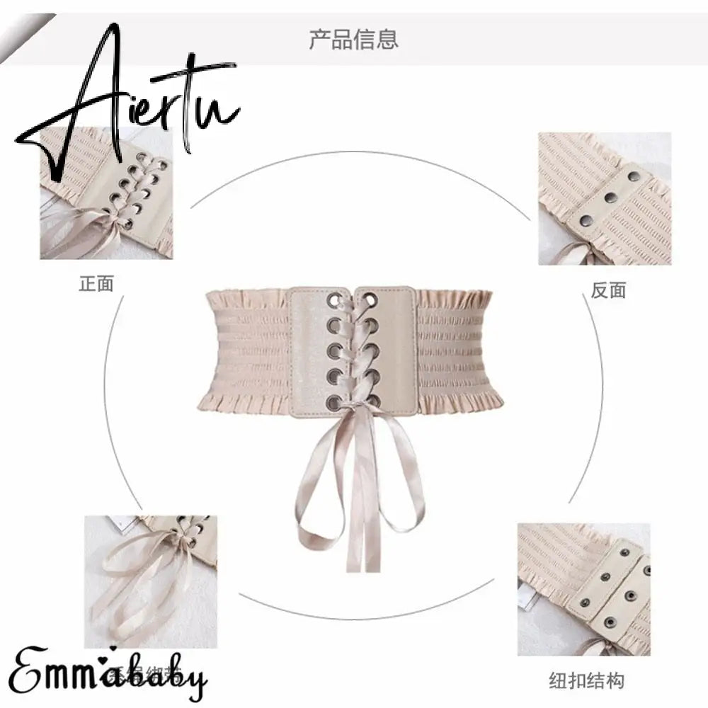 Women Wide Belt Decor Soft Satin Bowknot Wrap Around Tie Waistband Lace Up Eyelet Cotton Corset Belt Cinch Waist Wide Dress Belt Aiertu