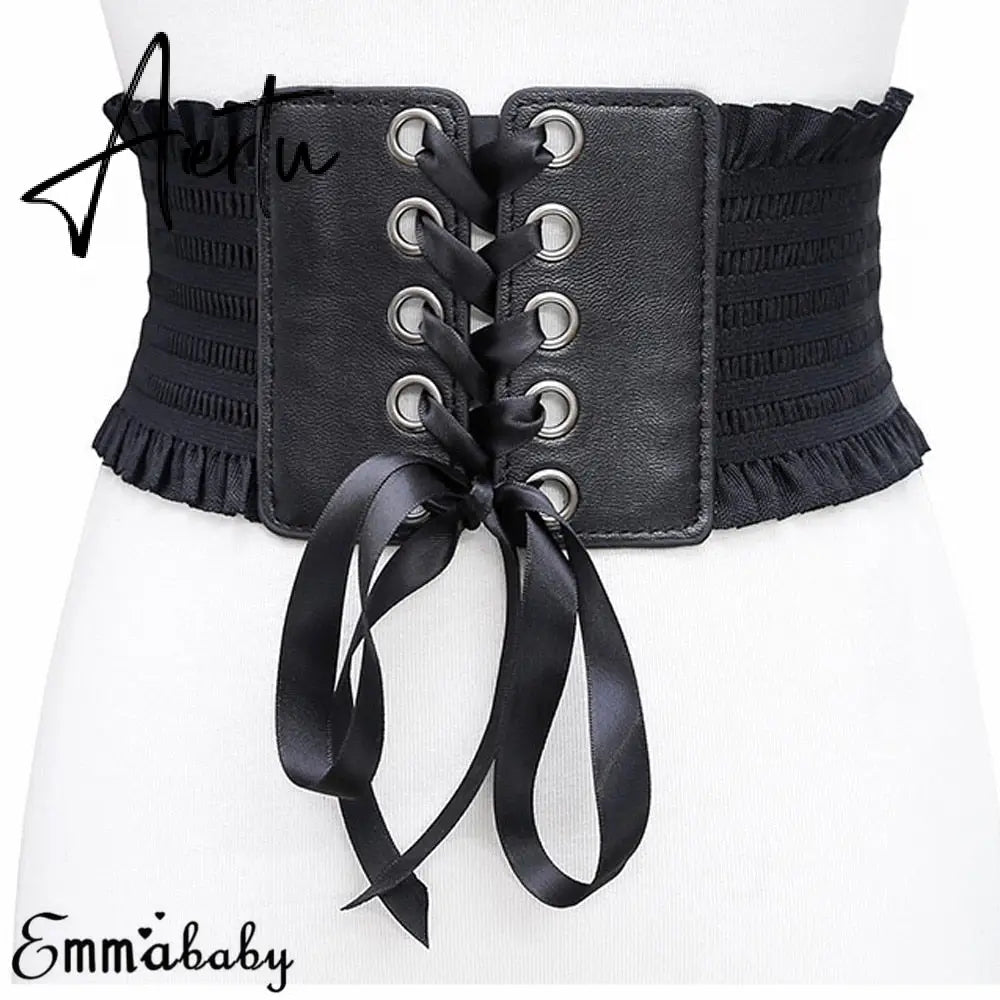 Women Wide Belt Decor Soft Satin Bowknot Wrap Around Tie Waistband Lace Up Eyelet Cotton Corset Belt Cinch Waist Wide Dress Belt Aiertu