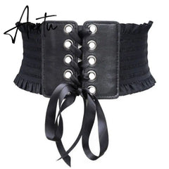 Women Wide Belt Decor Soft Satin Bowknot Wrap Around Tie Waistband Lace Up Eyelet Cotton Corset Belt Cinch Waist Wide Dress Belt Aiertu