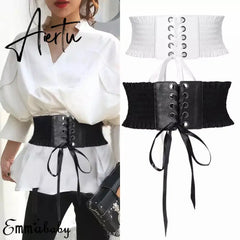 Women Wide Belt Decor Soft Satin Bowknot Wrap Around Tie Waistband Lace Up Eyelet Cotton Corset Belt Cinch Waist Wide Dress Belt Aiertu