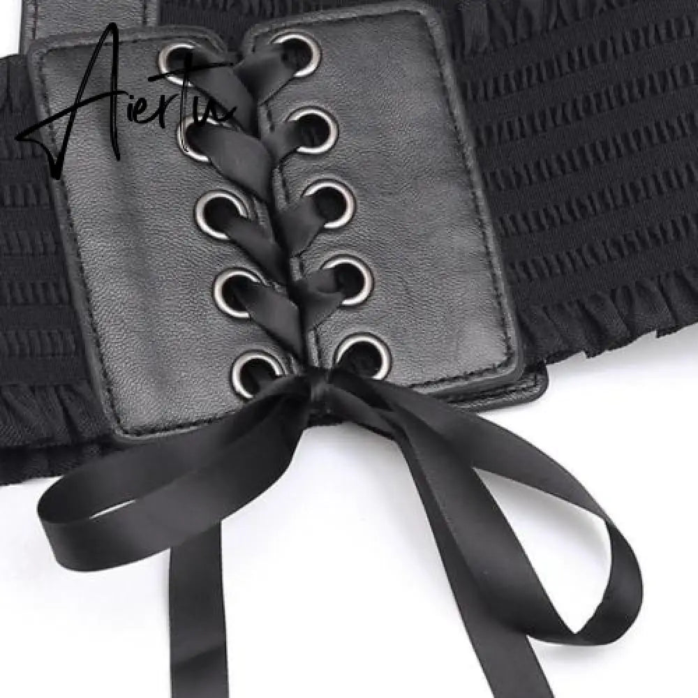 Women Wide Belt Decor Soft Satin Bowknot Wrap Around Tie Waistband Lace Up Eyelet Cotton Corset Belt Cinch Waist Wide Dress Belt Aiertu