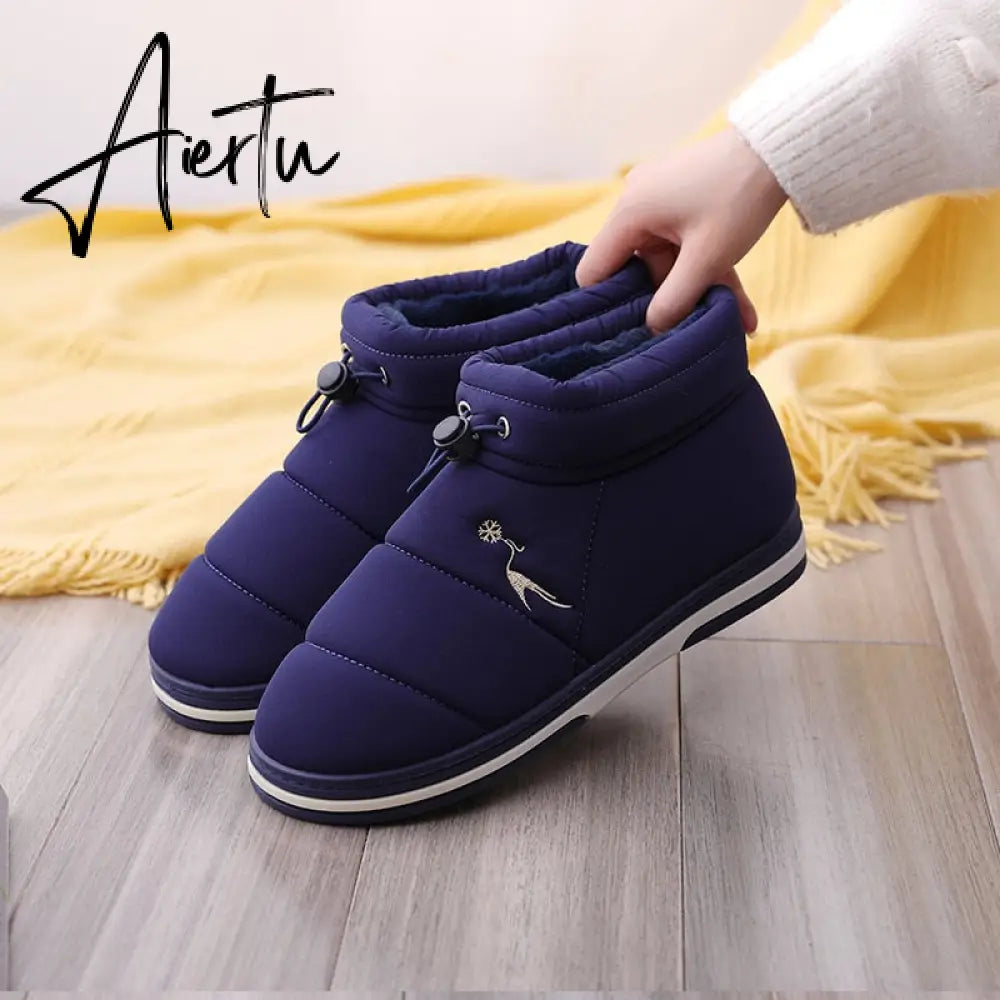 Women Winter Cotton Shoes Couples Snow Boots Keep Warm Outdoor Wear Flat Heels Women's Snkle Boots Non-slip Soft Winter Boot Aiertu
