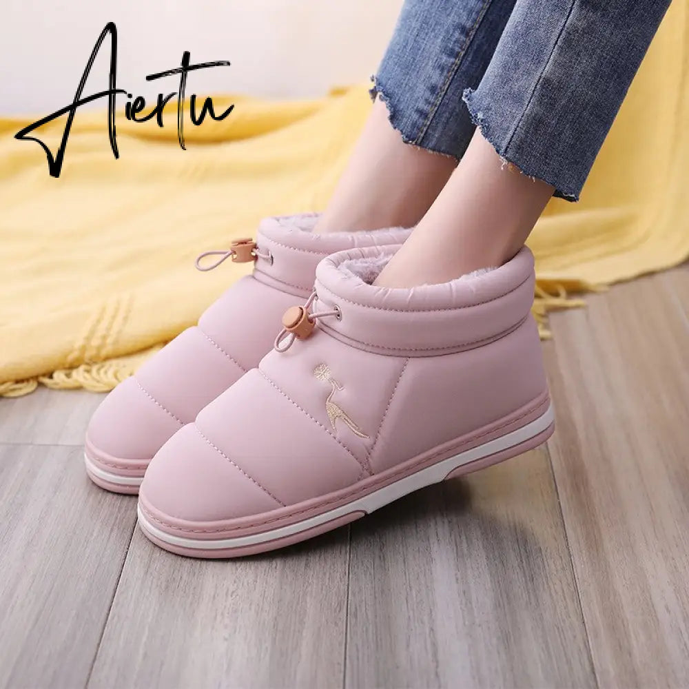 Women Winter Cotton Shoes Couples Snow Boots Keep Warm Outdoor Wear Flat Heels Women's Snkle Boots Non-slip Soft Winter Boot Aiertu