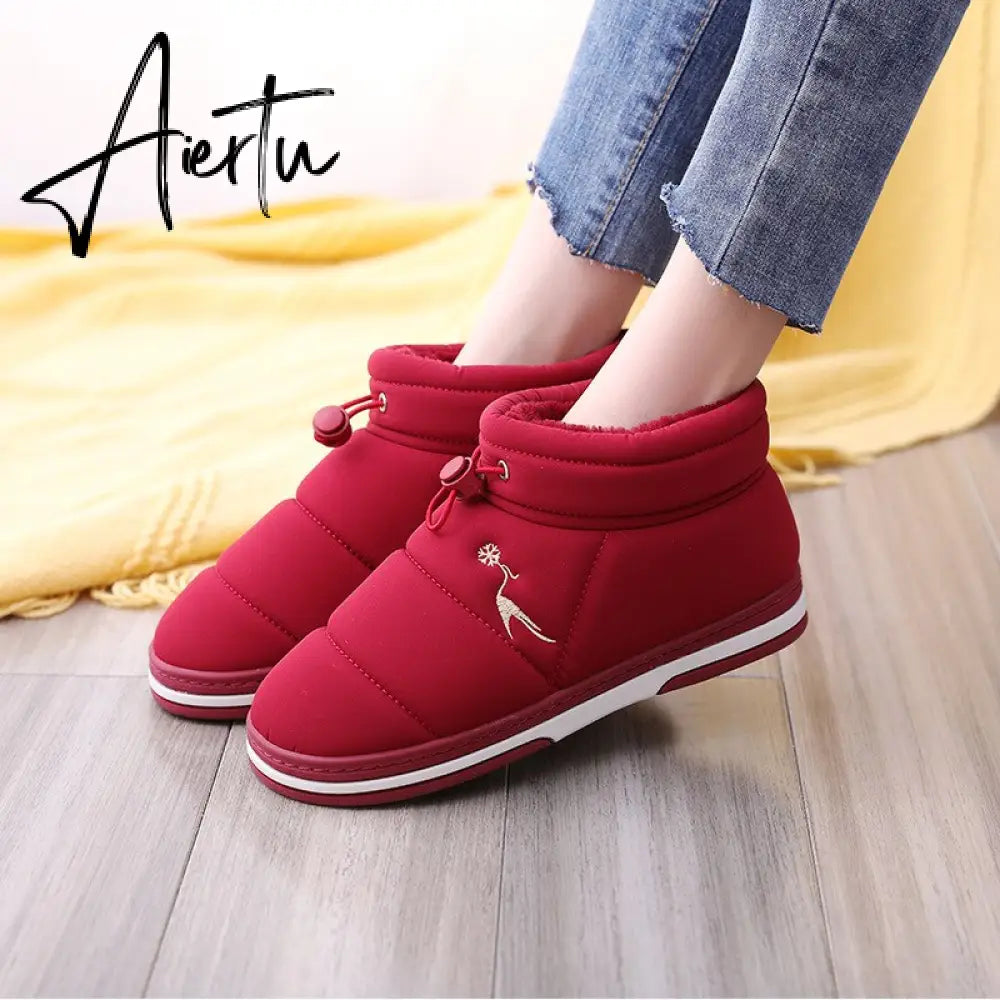 Women Winter Cotton Shoes Couples Snow Boots Keep Warm Outdoor Wear Flat Heels Women's Snkle Boots Non-slip Soft Winter Boot Aiertu