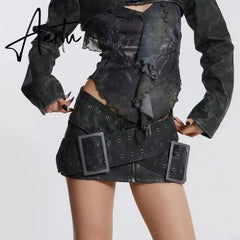 Women Y2K Sexy Mini Leather Skirt Dropped Low Waist PU Hot Skirt Aiertu