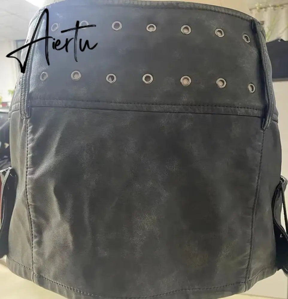 Women Y2K Sexy Mini Leather Skirt Dropped Low Waist PU Hot Skirt Aiertu