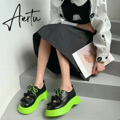 Womens Flowers Round Toe Gothic Punk Platform Wedge Heel Pumps Shoes Creepers Japanese Harajuku Dark Aiertu