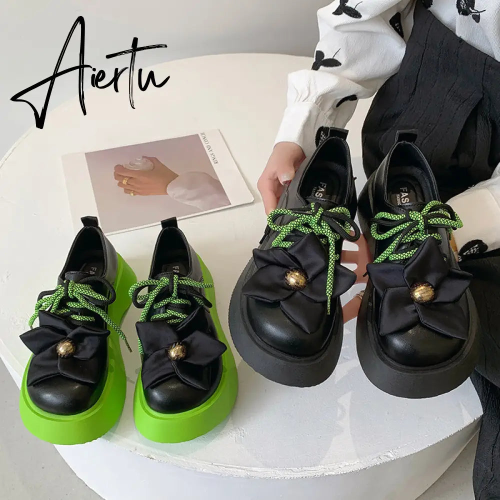 Womens Flowers Round Toe Gothic Punk Platform Wedge Heel Pumps Shoes Creepers Japanese Harajuku Dark Aiertu