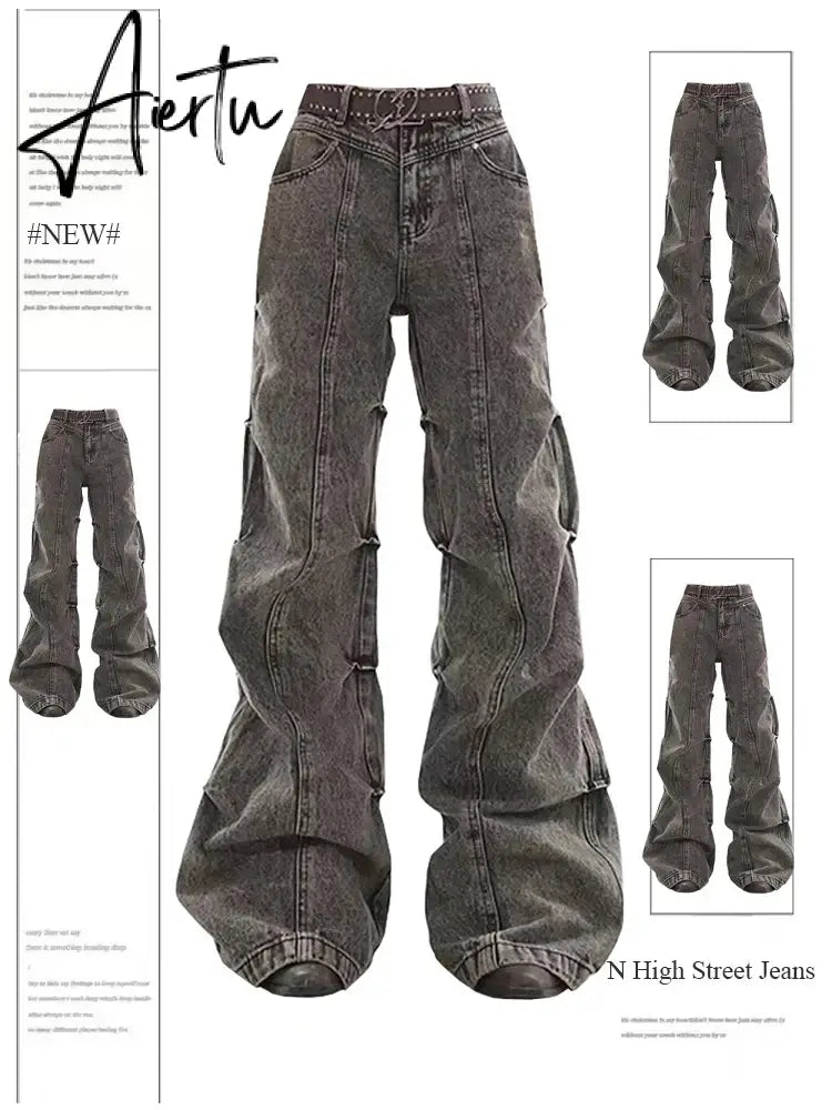 Women's Grey Jeans Vintage Korean 90s Aesthetic Denim Trousers Harajuku High Waist Cowboy Pants Fashion Y2k 2000s Trashy Clothes Aiertu