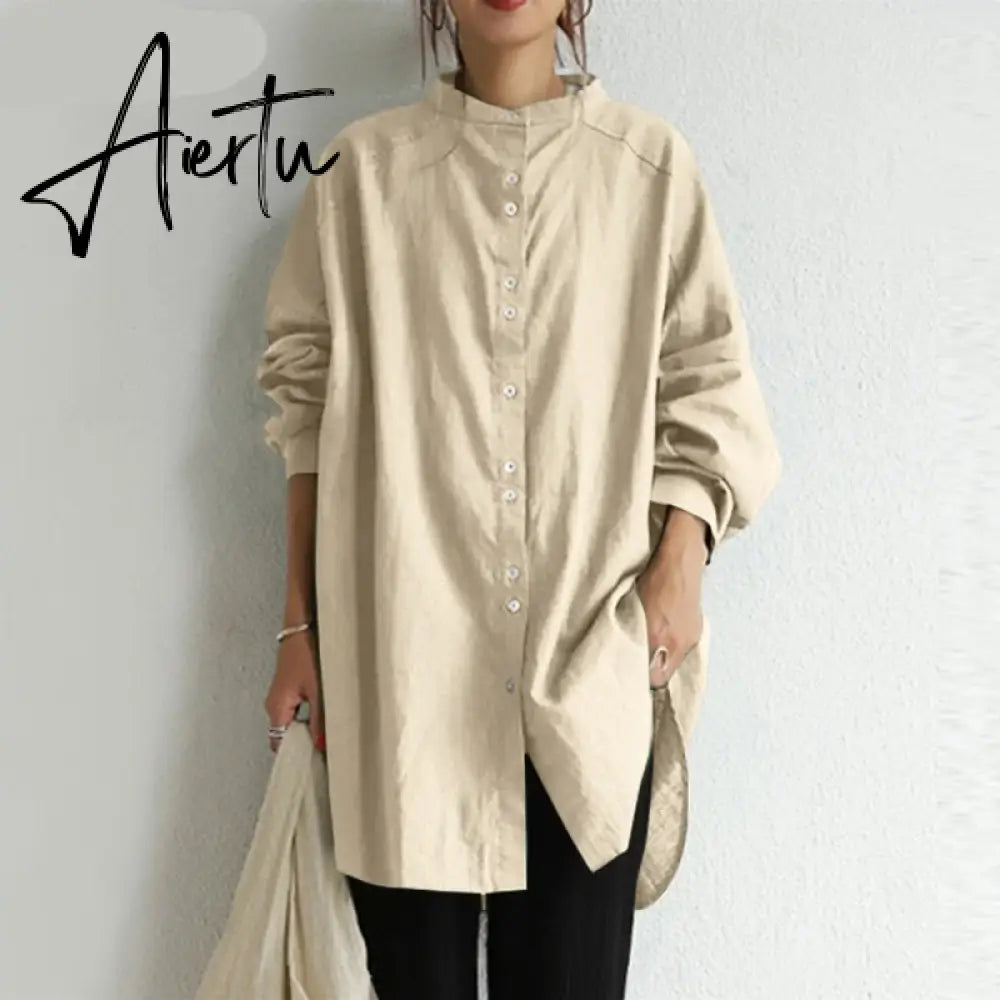 Women's Irregular Blouse Fashion Shirts Casual Long Sleeve Blsuas Female Button Tunic Chemise Oversized Tops Aiertu